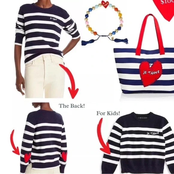 Kerri Rosenthal Striped Navy & White Pullover Sweater Je T'aime - L - Picture 4 of 5
